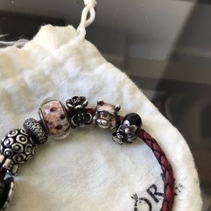 Pandora Jewelry - Pandora leather bracelet with 6charms 3spacers Pandora Jewelry - Pandora leather bracelet with 6charms 3spacers